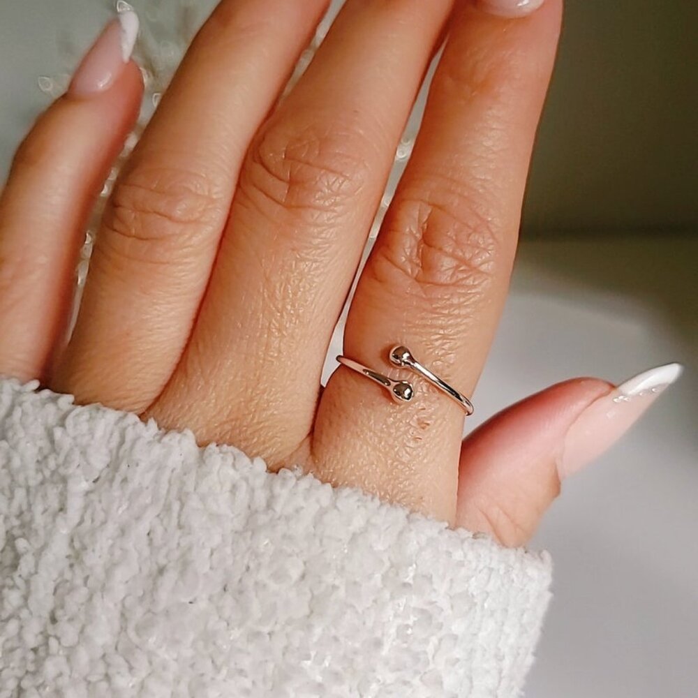 Sterling Silver Dainty Ball Ring, Tiny Wraparound Ring, 925 Minimalist Ring, - Picture 7 of 11